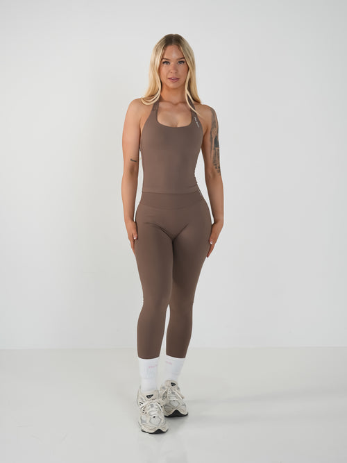 Amplify Halter Tank - Cocoa