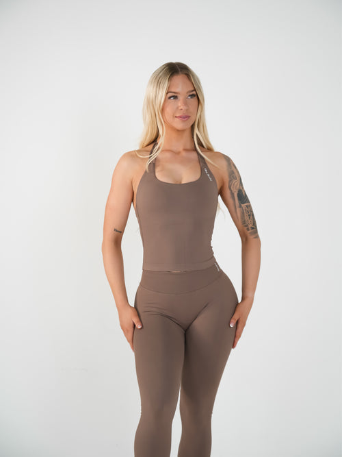 Amplify Halter Tank - Cocoa