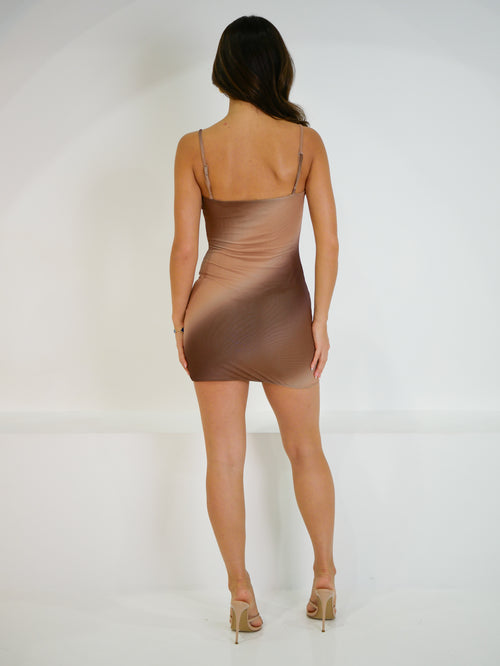 Vacay Mode Mini Dress - Dark/Light Brown